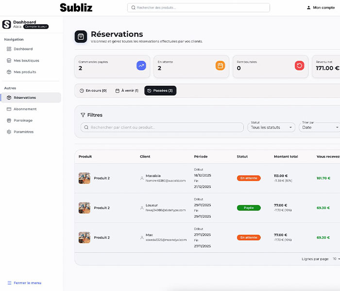 Mes reservations location mobilier