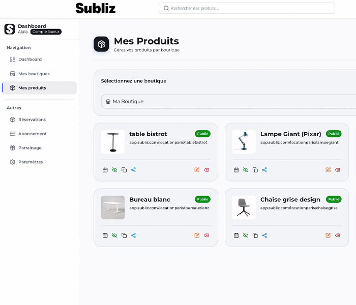 mettre mes produits en location